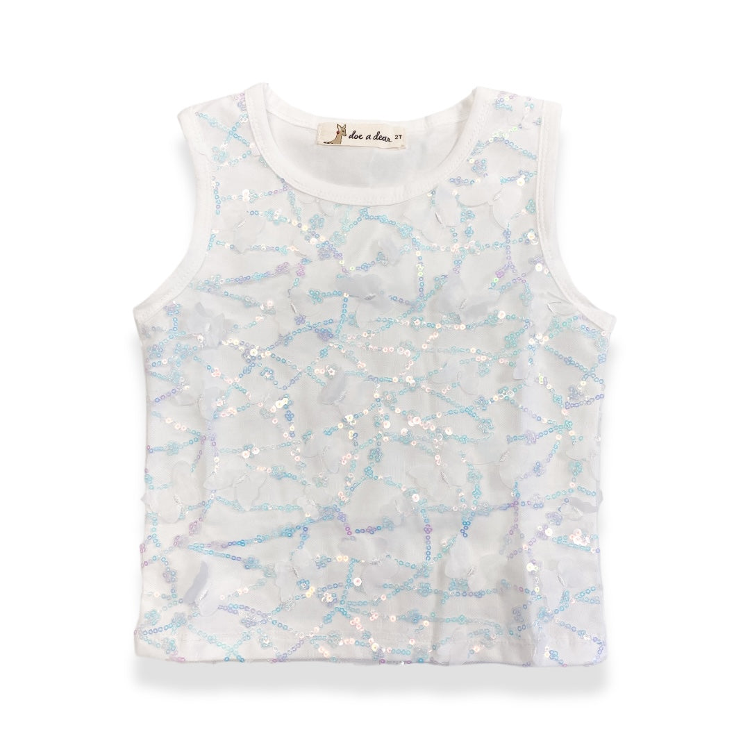 White 3D Butterfly Top - doe a dear