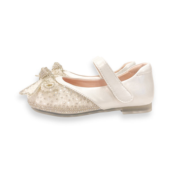 Crystal Stone Bowtie Flat Shoes - Beige - doe a dear