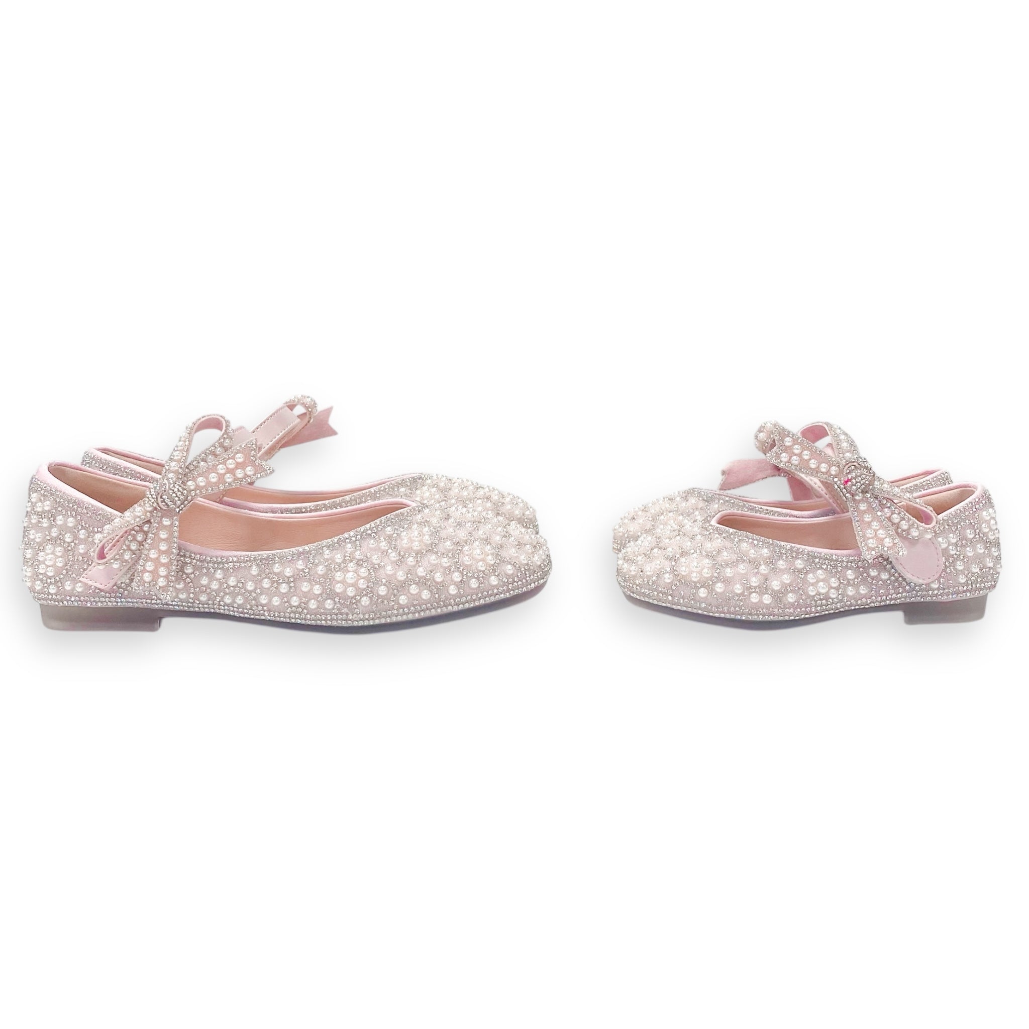 Pink Bowtie Strap Jewel Flat Shoes - doe a dear