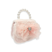 Mesh Bow Furry Purse - Pink