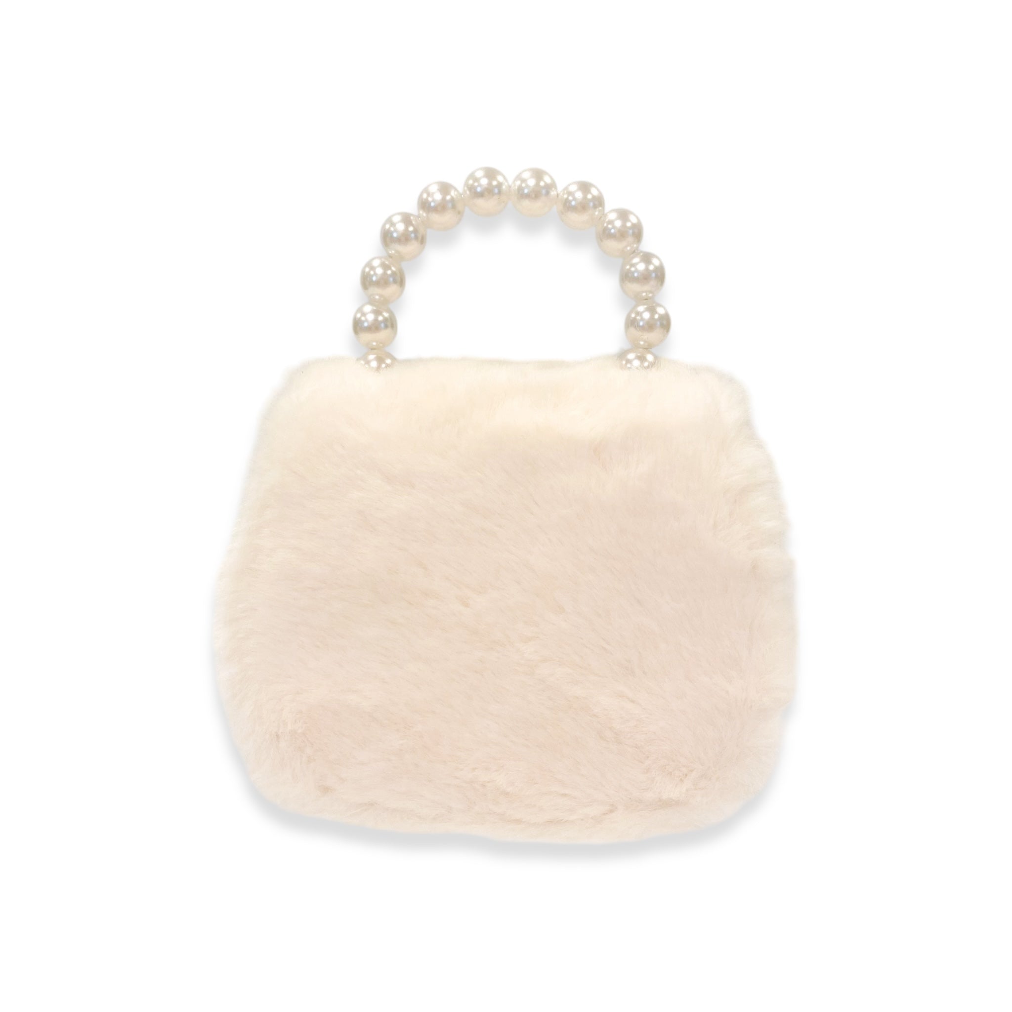 Mesh Bow Furry Purse - Cream