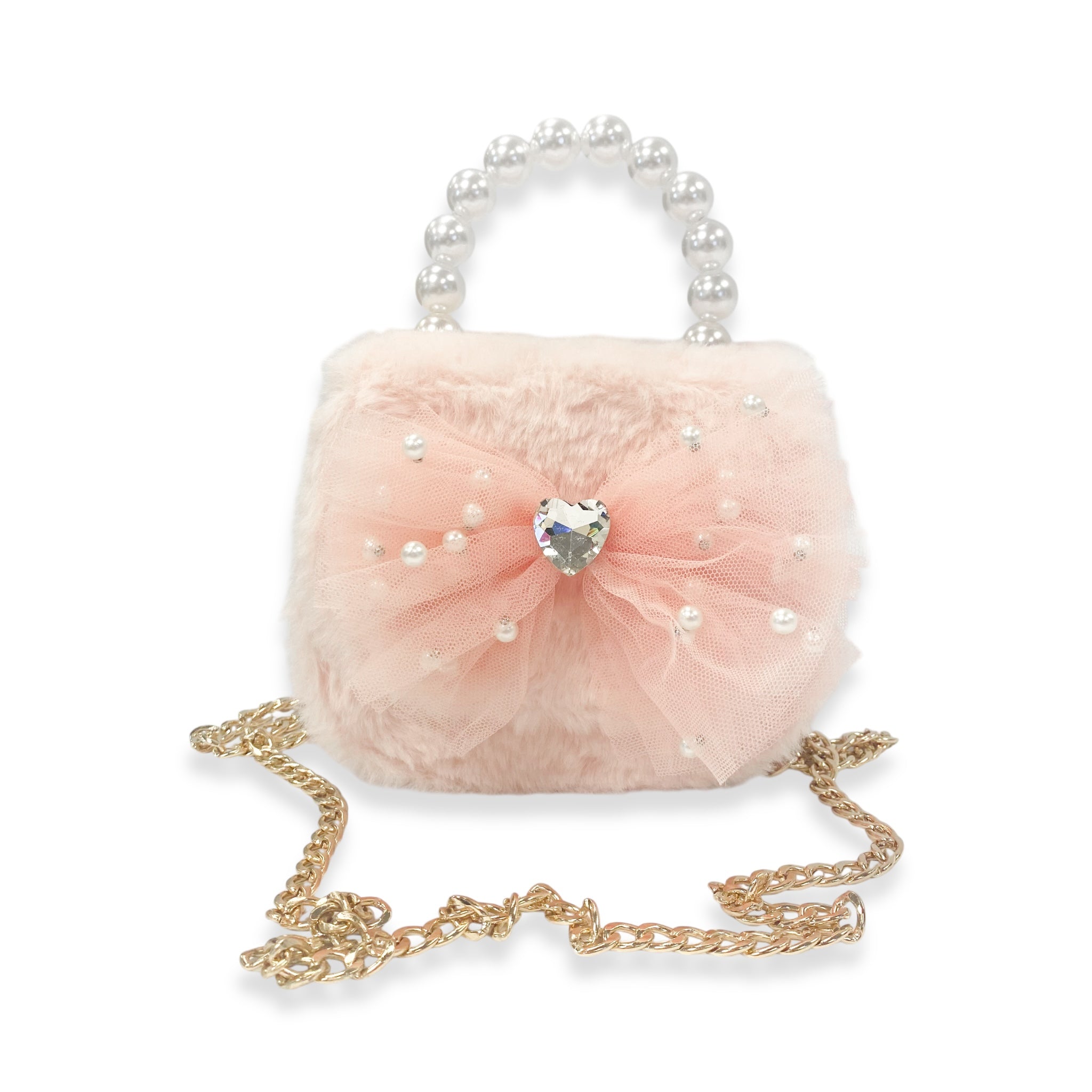 Mesh Bow Furry Purse - Pink