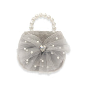 Mesh Bow Furry Purse - Grey