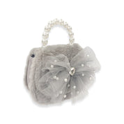 Mesh Bow Furry Purse - Grey