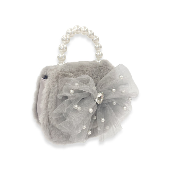 Mesh Bow Furry Purse - Grey - doe a dear