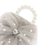 Mesh Bow Furry Purse - Grey