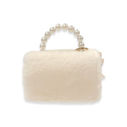 Furry Purse with Bow&Pearl Charm - Beige