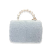 Furry Purse with Bow&Pearl Charm - Blue