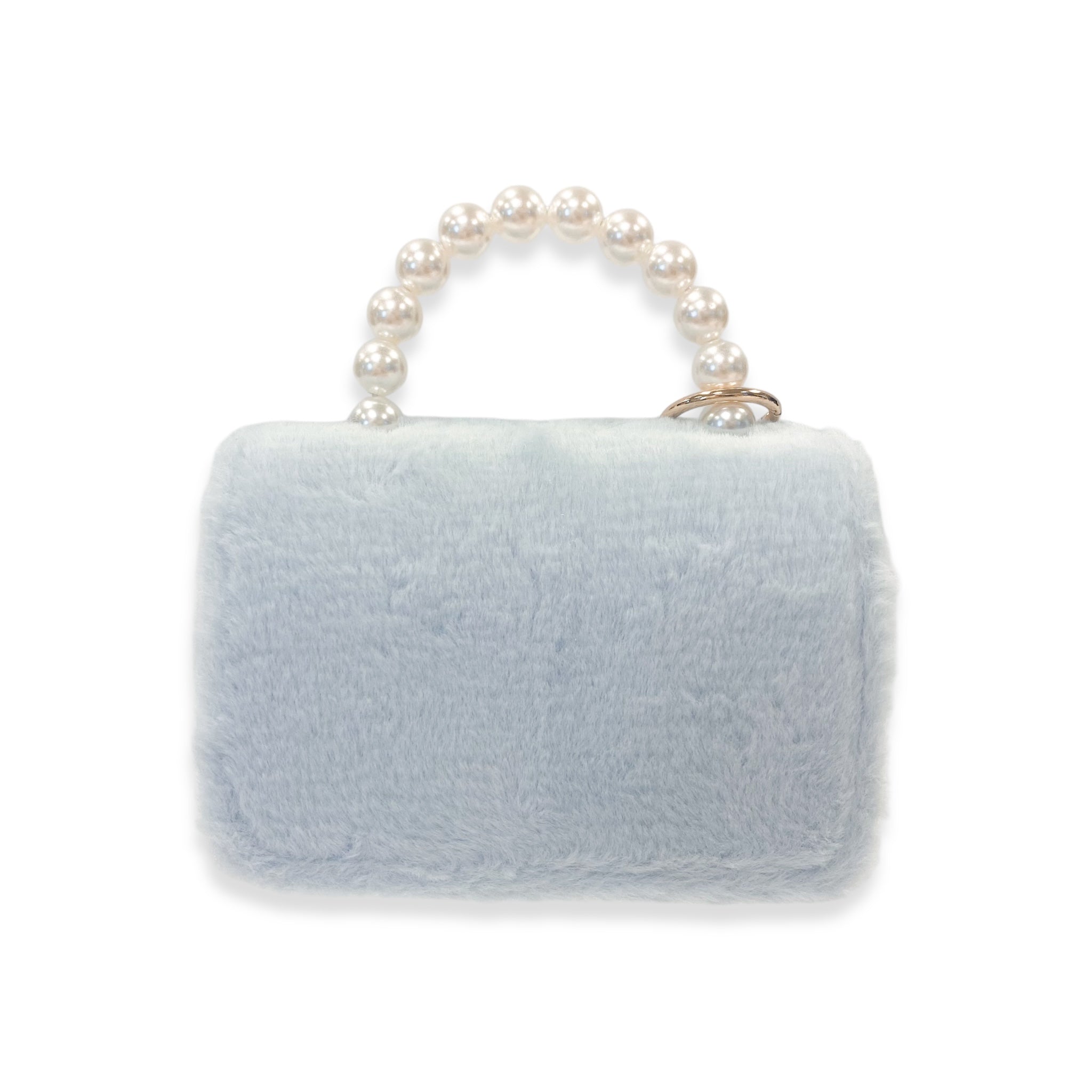 Furry Purse with Bow&Pearl Charm - Blue - doe a dear