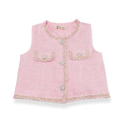 Novelty Button Tweed Vest -pink