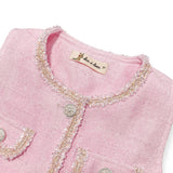 Novelty Button Tweed Vest -pink