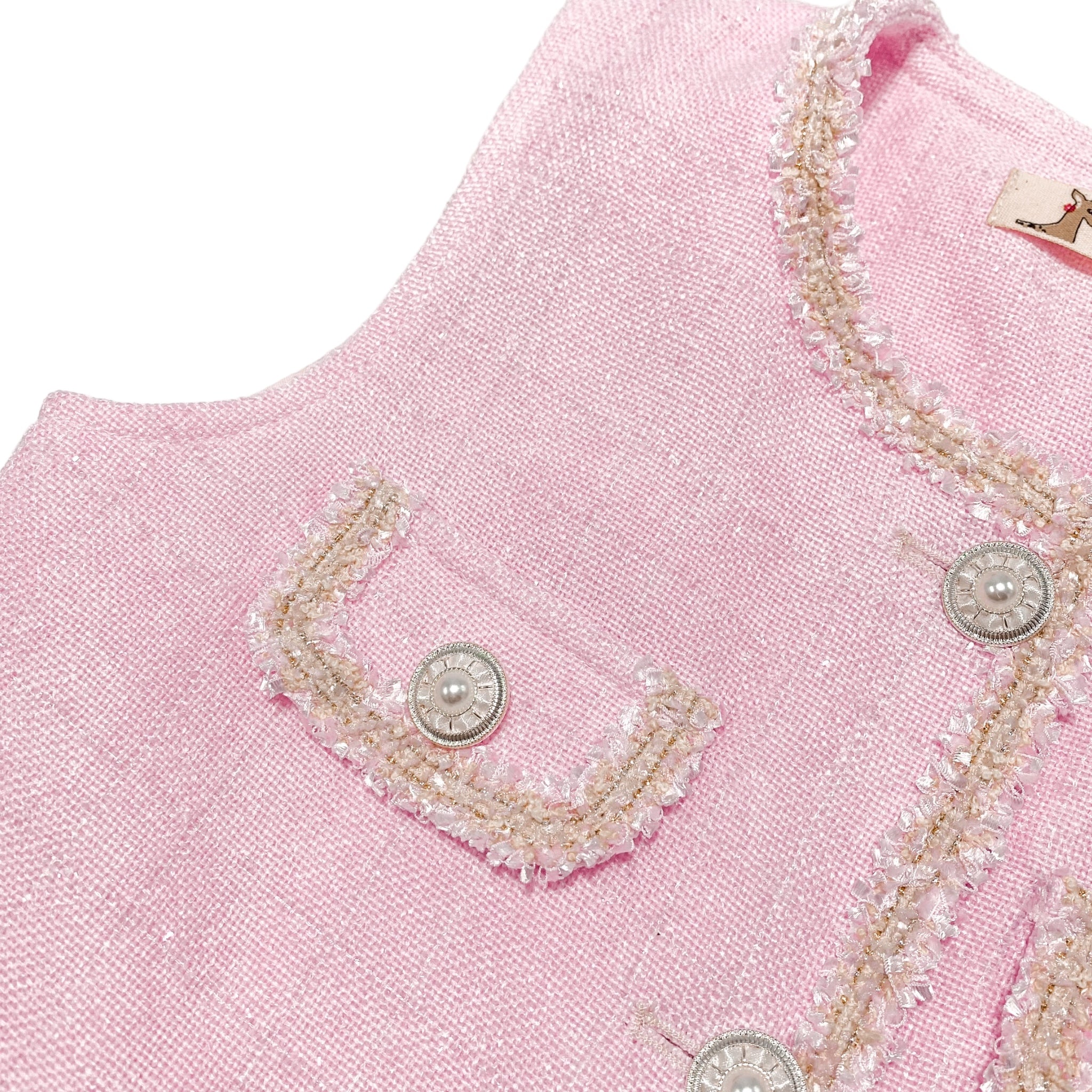 Novelty Button Tweed Vest -pink