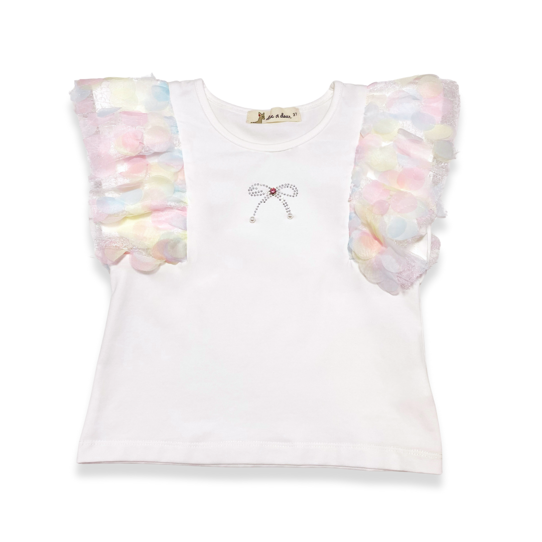 3D Rainbow Circle Mesh Flutter Slv Tee - white