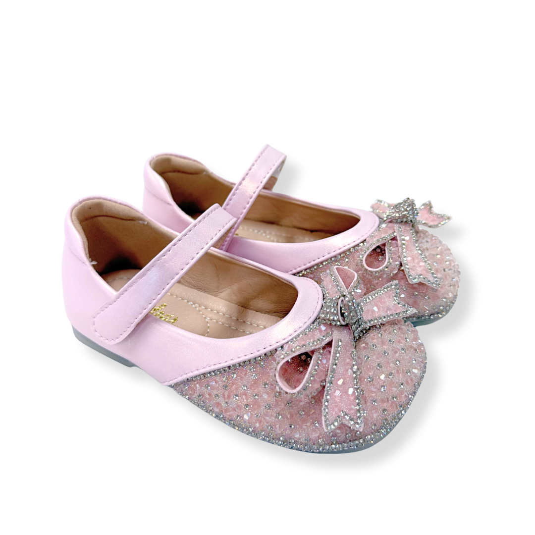 Crystal Stone Bowtie Flat Shoes - Pink