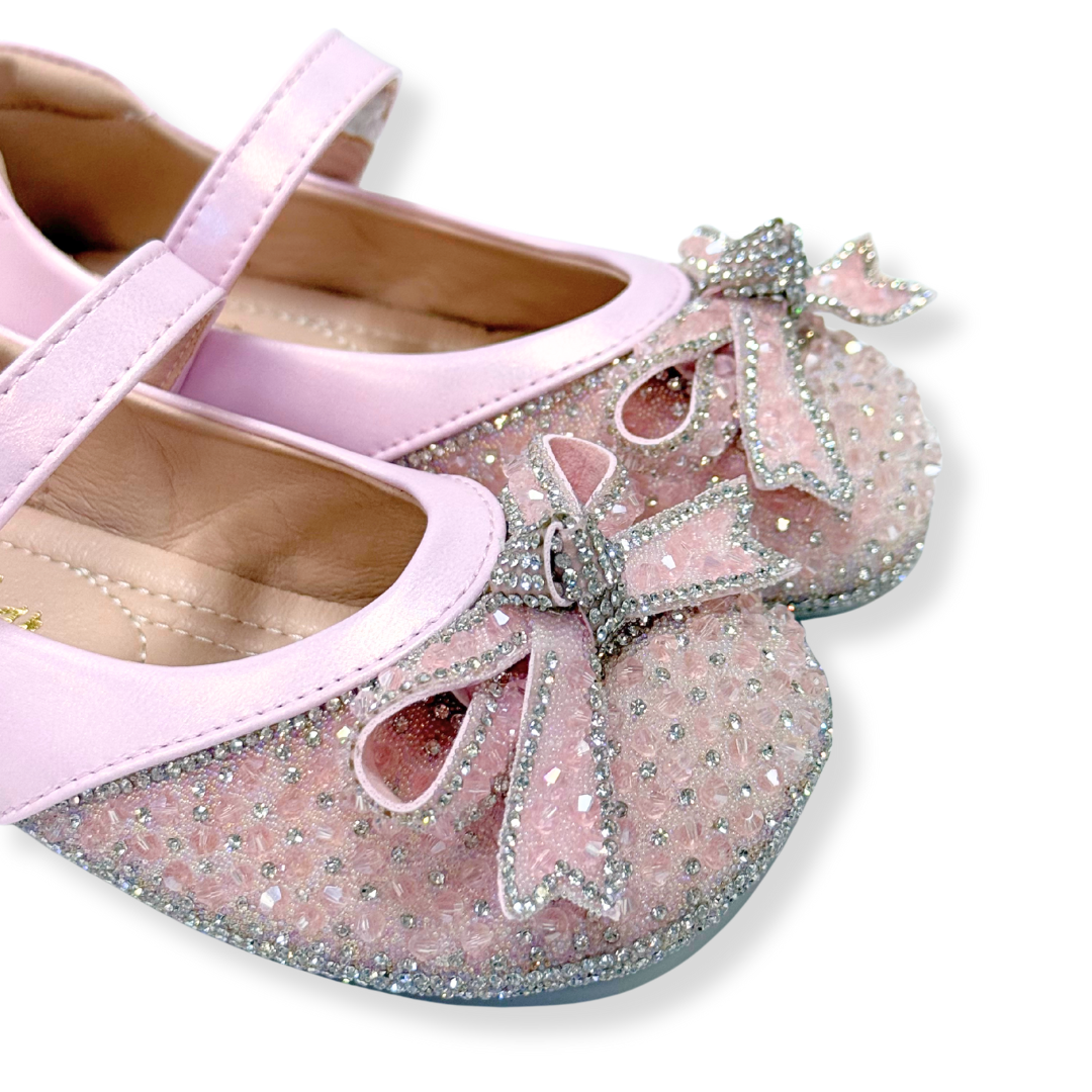 Crystal Stone Bowtie Flat Shoes - Pink - doe a dear