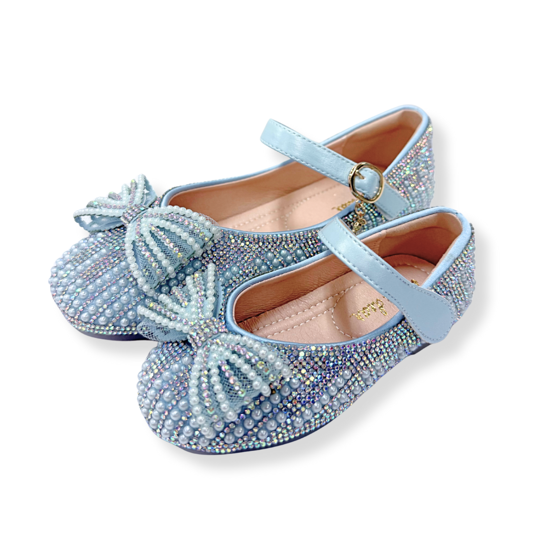 Pearl Bowtie Flat Shoes- BLUE
