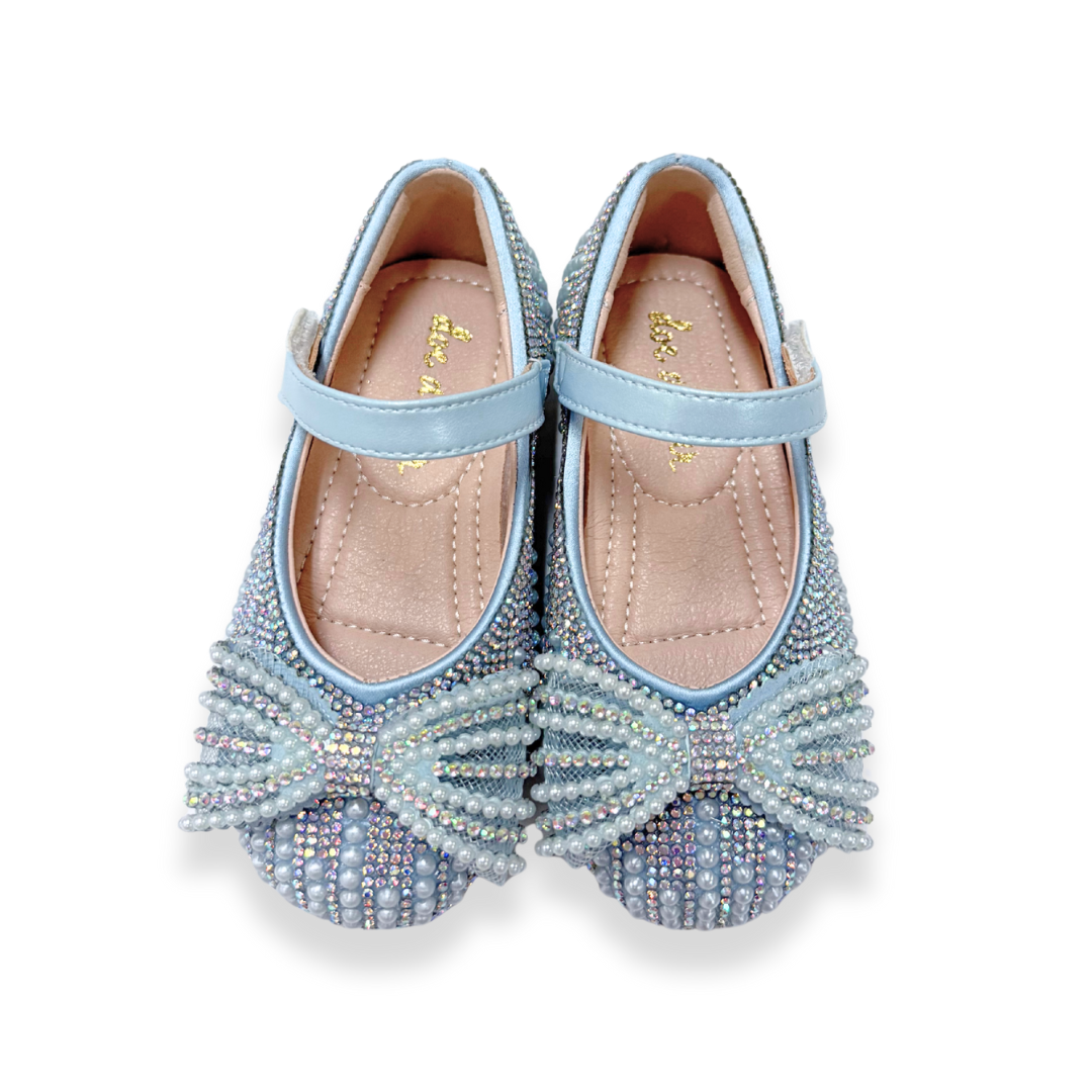 Pearl Bowtie Flat Shoes- BLUE