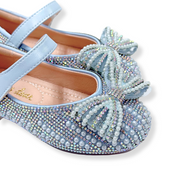 Pearl Bowtie Flat Shoes- BLUE