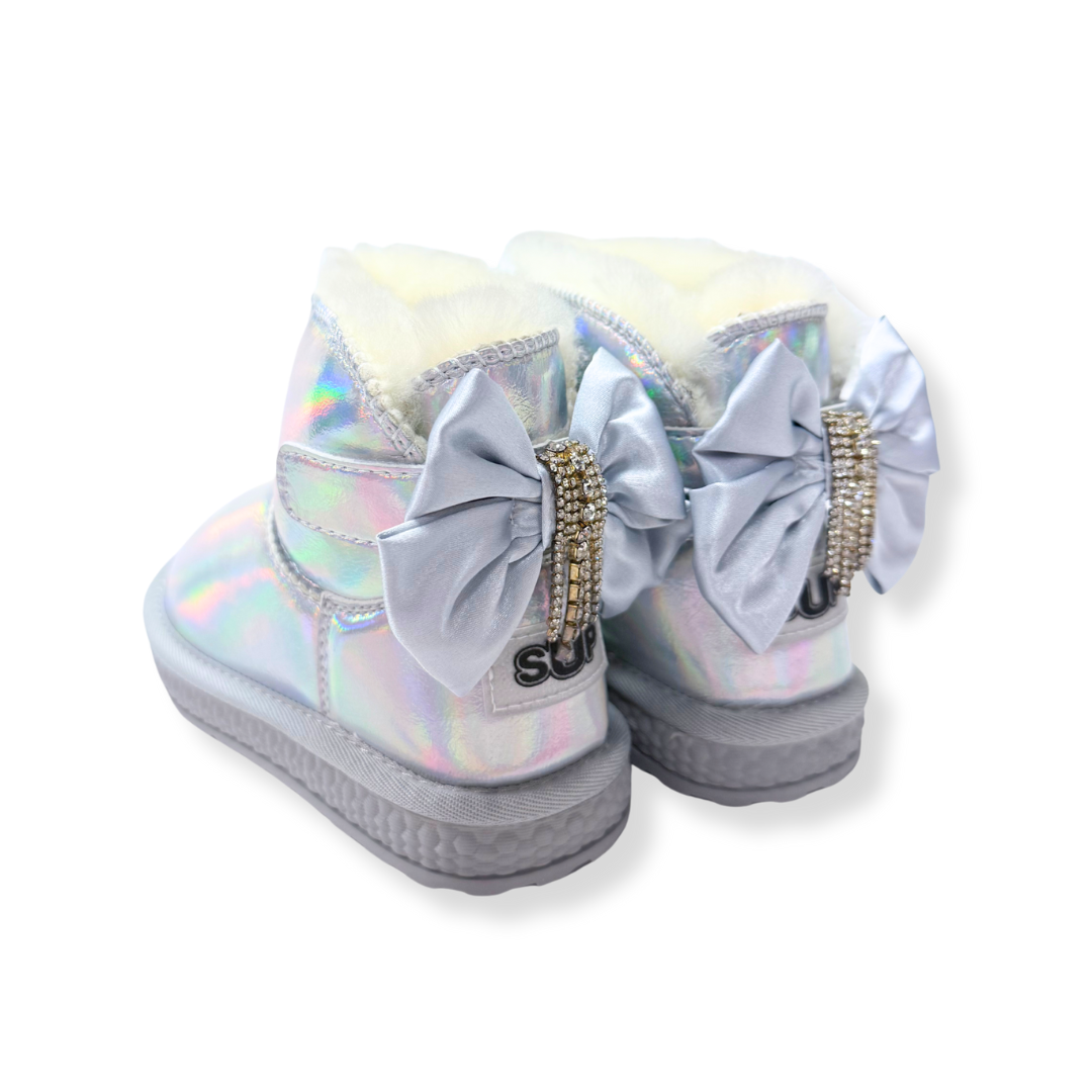 Handcrafted Rhinestone Chain Bowtie Metallic Boot