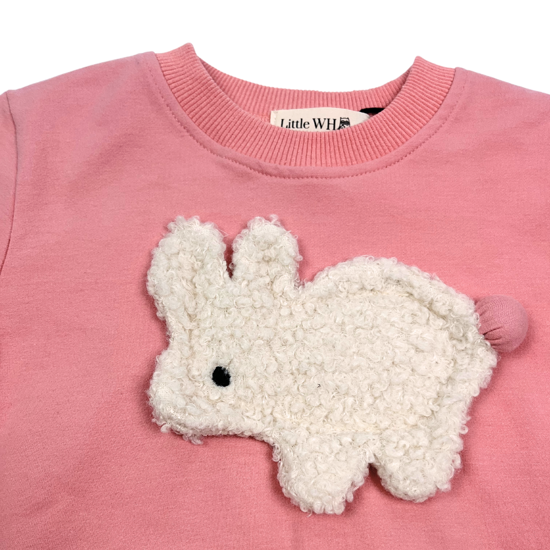 Fuzzy Bunny Patch Sweatshirt - Pink - doe a dear