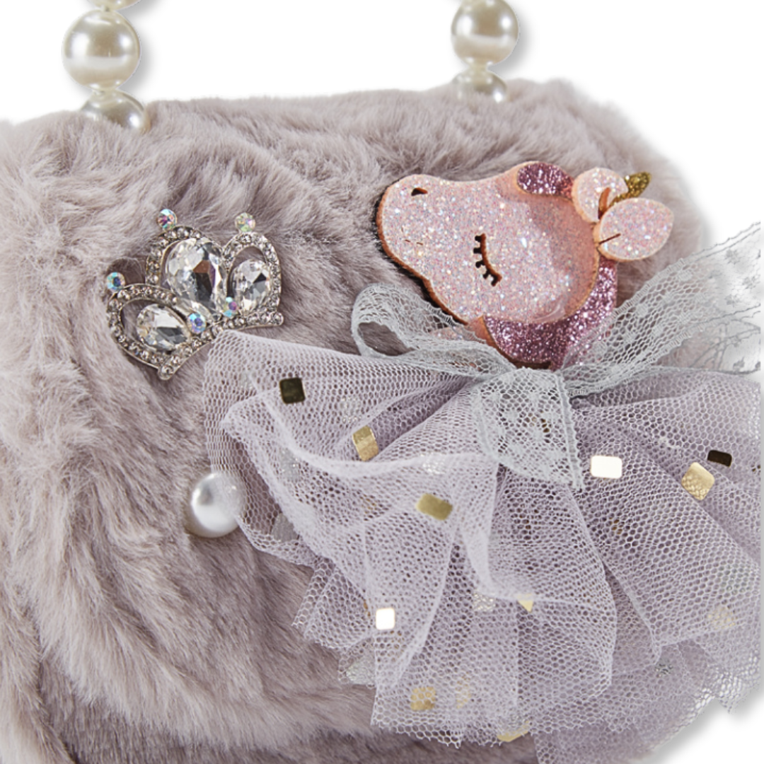 Unicorn Furry Purse - Grey - doe a dear