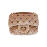 Colorful Gems Velvet Quilted Purse