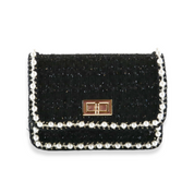 Pearl Trim Tweed Purse - BLACK - doe a dear