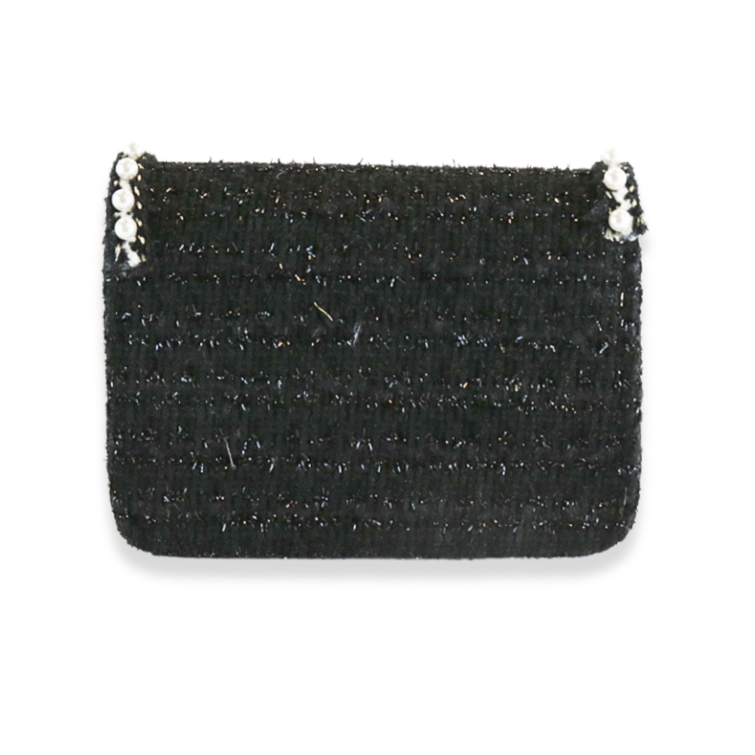 Pearl Trim Tweed Purse - BLACK - doe a dear