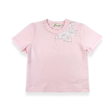 Pearl Stud Butterfly Motif Tee -pink