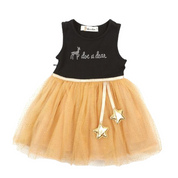 Sleeveless Jersey Tulle Dress with Logo & Hanging Star Detail - doe a dear