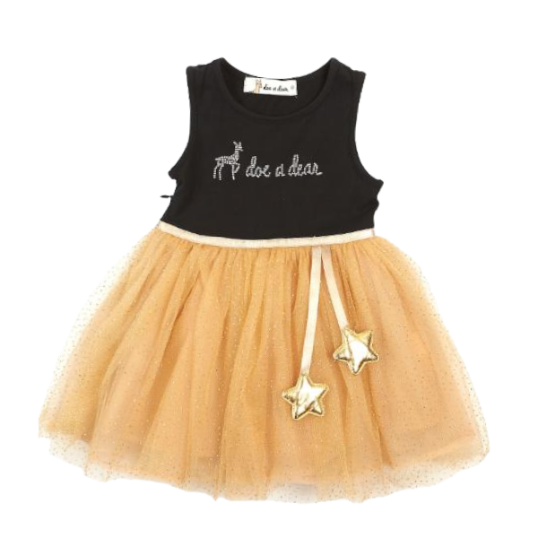Sleeveless Jersey Tulle Dress with Logo & Hanging Star Detail - doe a dear
