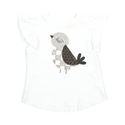 White Flutter Sleeves Rhinestone Bird Tee - doe a dear