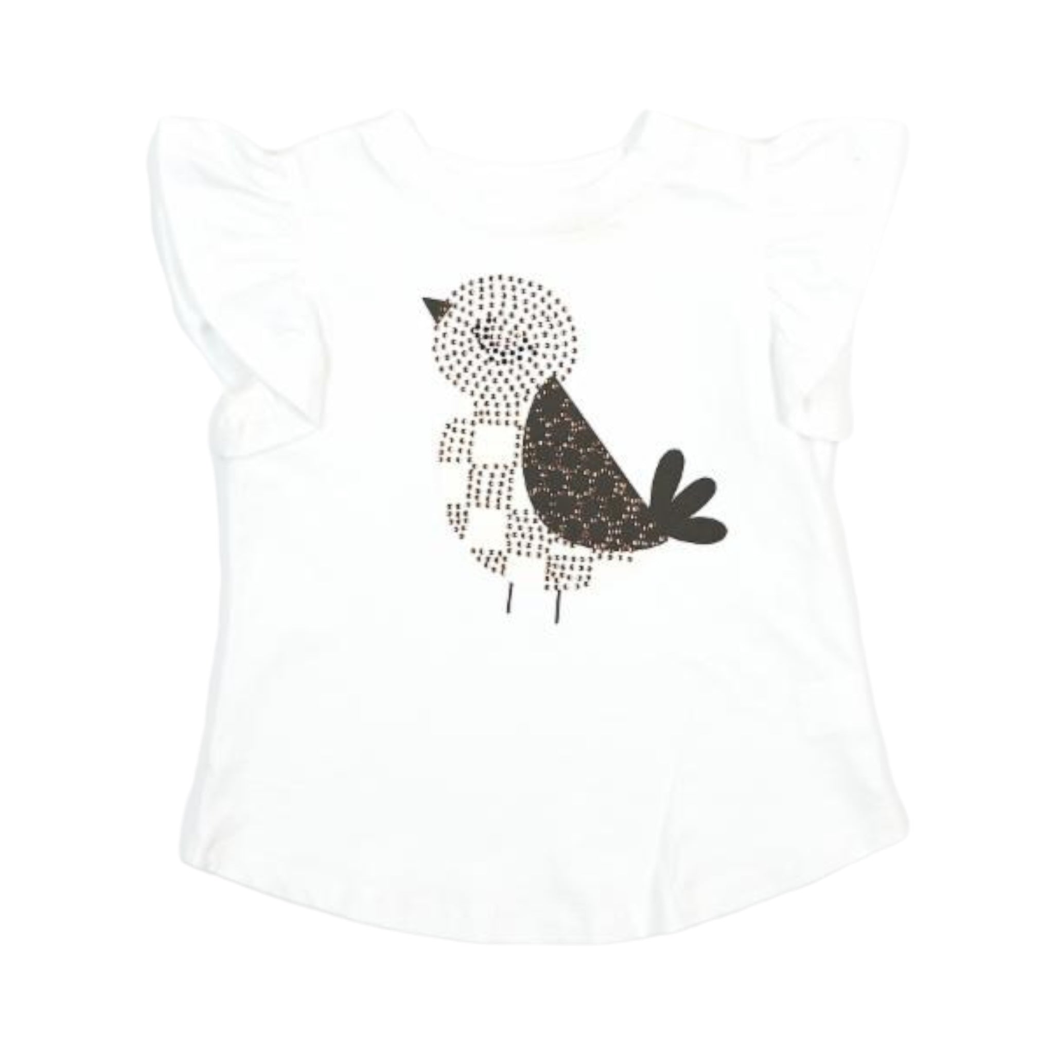 White Flutter Sleeves Rhinestone Bird Tee - doe a dear