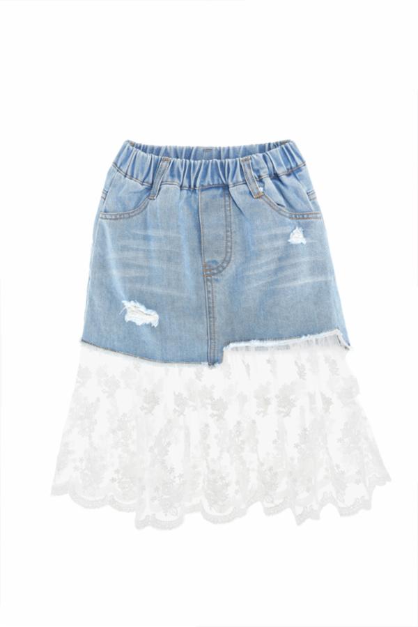 Denim Mini Skirt with Long Lace Extension - Doe a Dear 