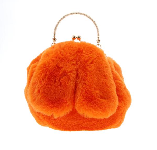 Furry Rabbit Ear Plush Purse - Orange - doe a dear