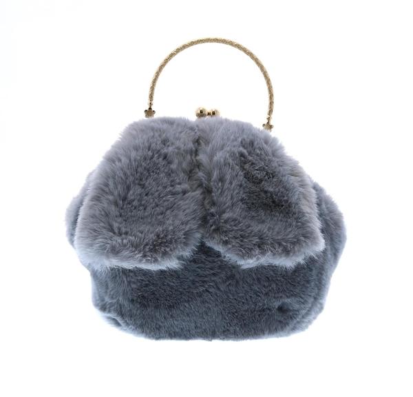 Furry Rabbit Ear Plush Purse - Grey - doe a dear