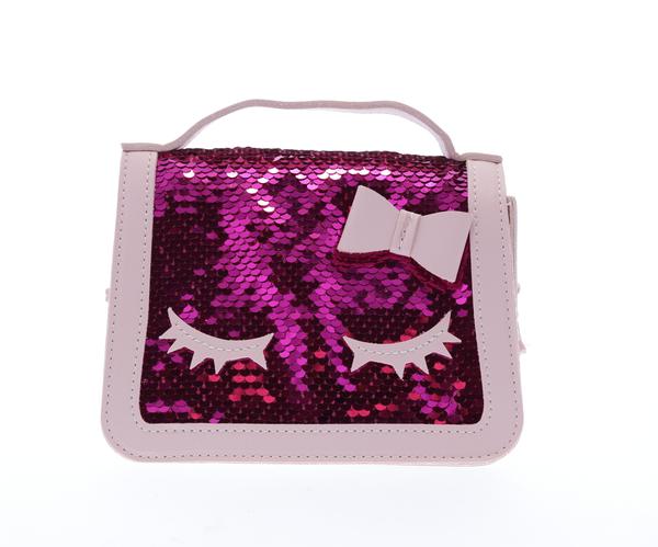 Sequined handle purse with eyelashes - Fuschia