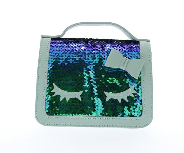 Sequined handle purse with eyelashes - Green