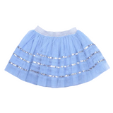 Sky/Silver Band Tulle Skirt W/ Sequin Trims