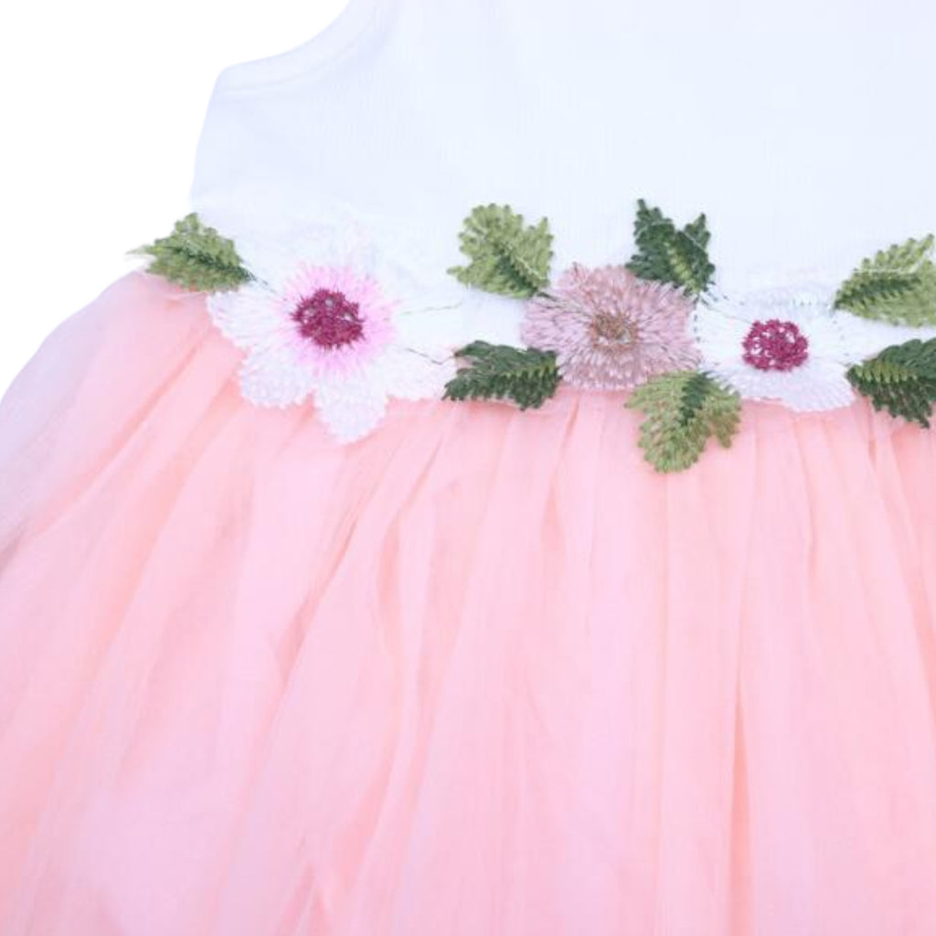 Pink Floral Waist Tulle Dress