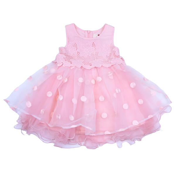 Floral Bodice Polka Dots Tulle Dress - Pink - doe a dear