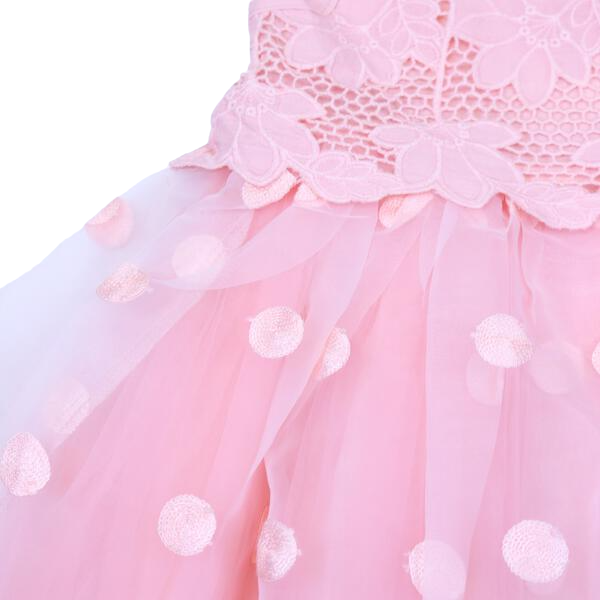 Floral Bodice Polka Dots Tulle Dress - Pink - doe a dear