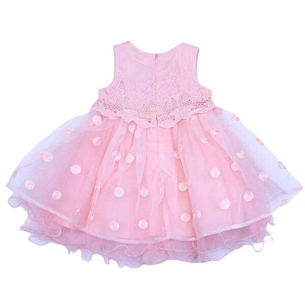 Floral Bodice Polka Dots Tulle Dress - Pink - doe a dear