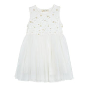 Glitter Gold Star Tulle Dress White - doe a dear