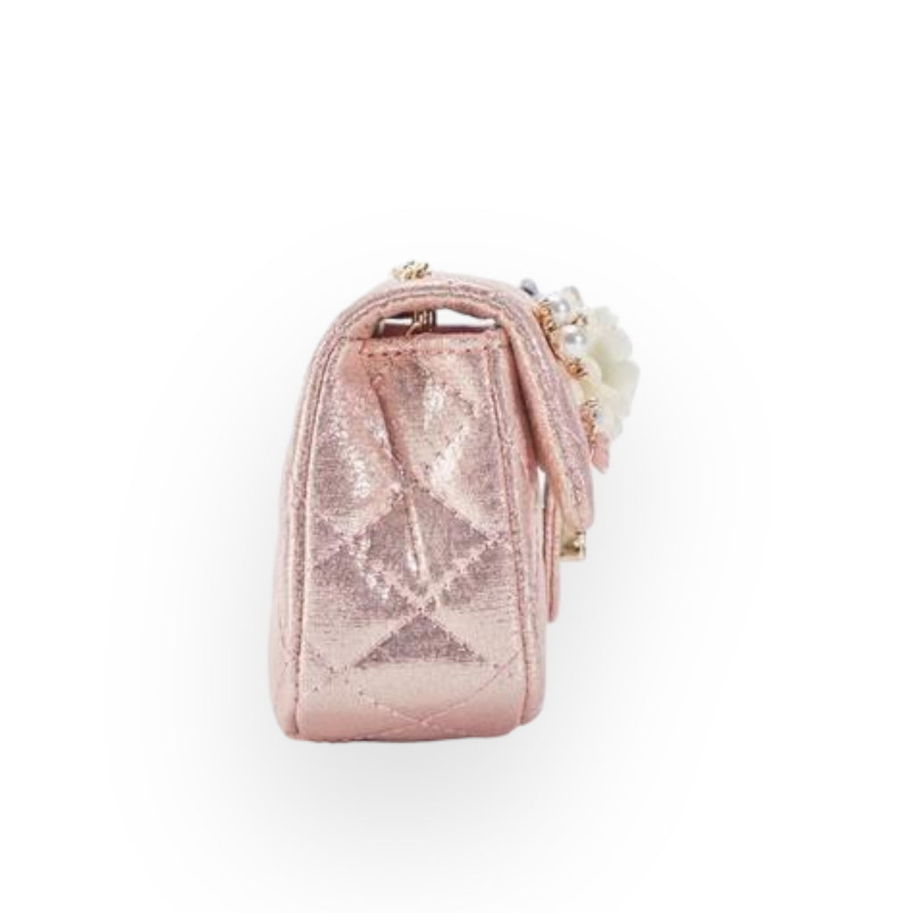 Floral Shiny Quilted Purse - Pink