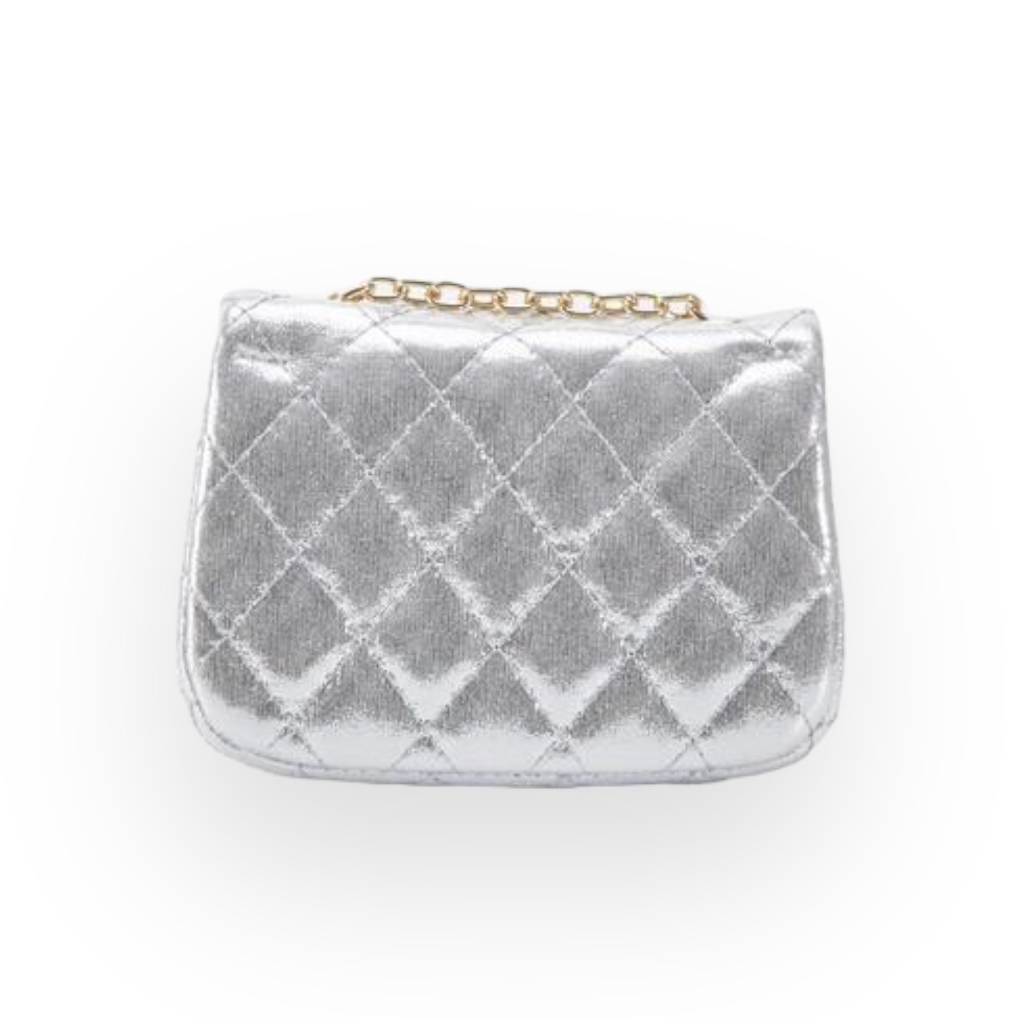 Floral Shiny Quilted Purse - Silver - doe a dear