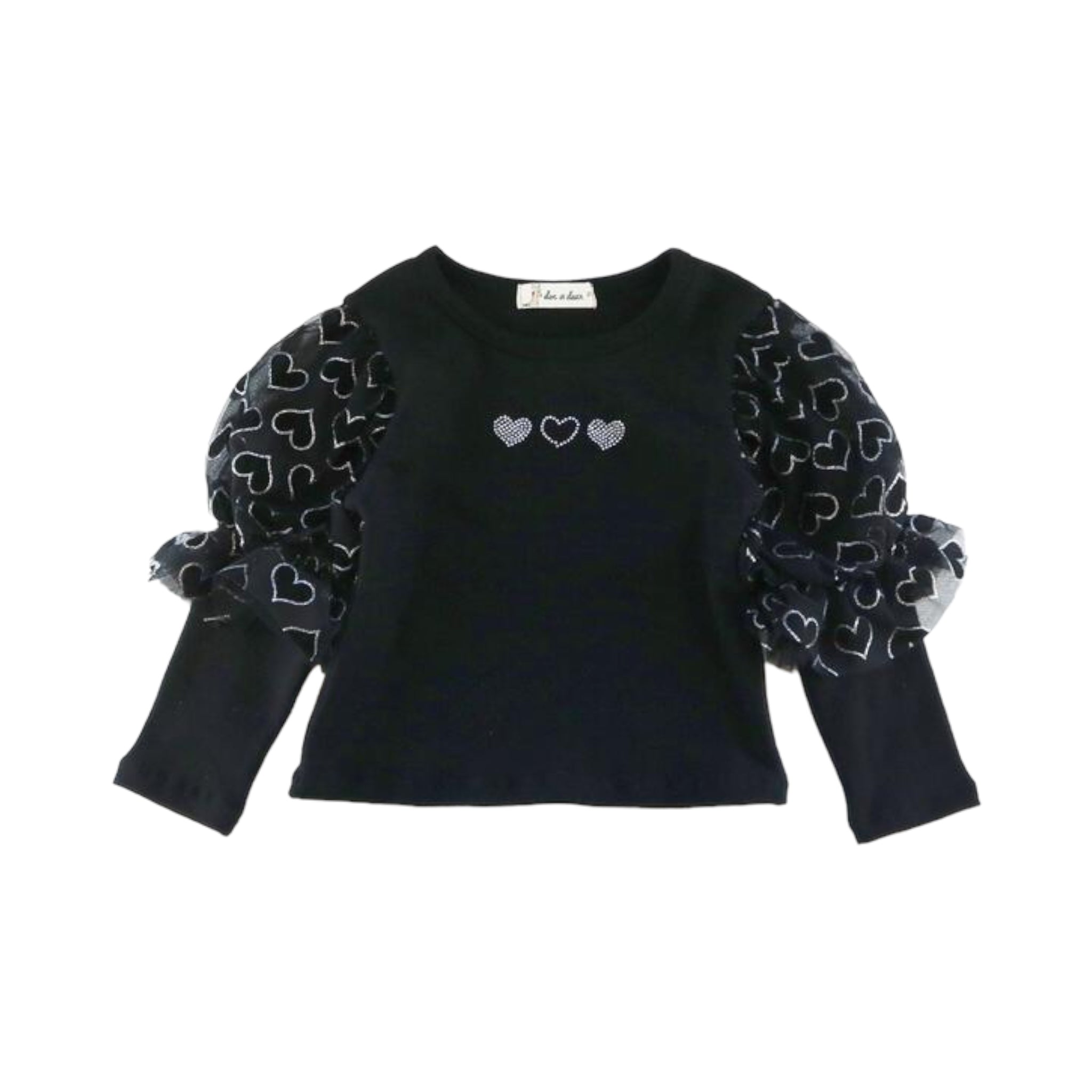 Velvet Heart Mesh Slv Top - Black - doe a dear