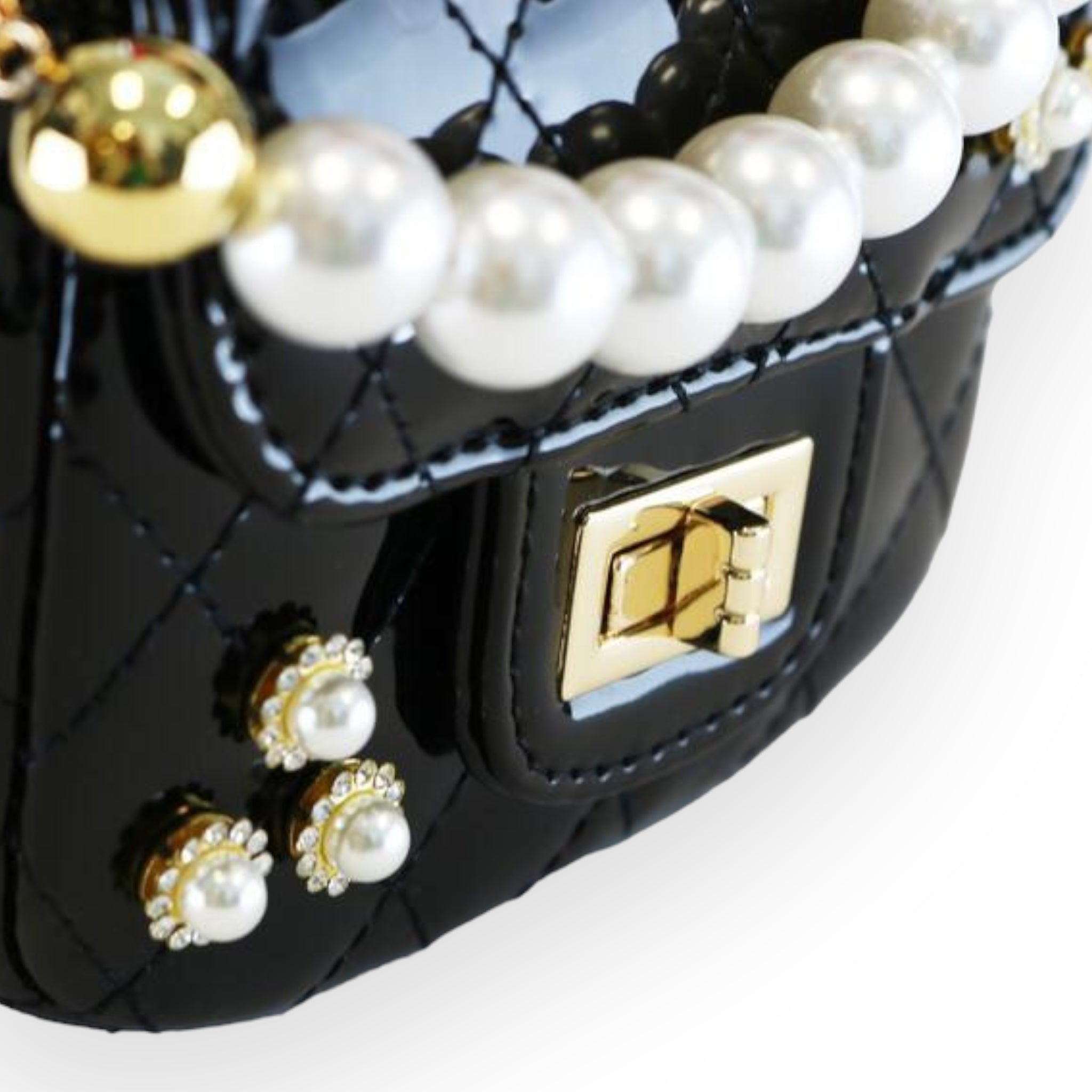Embellished Patent Quilted Purse - Black - doe a dear