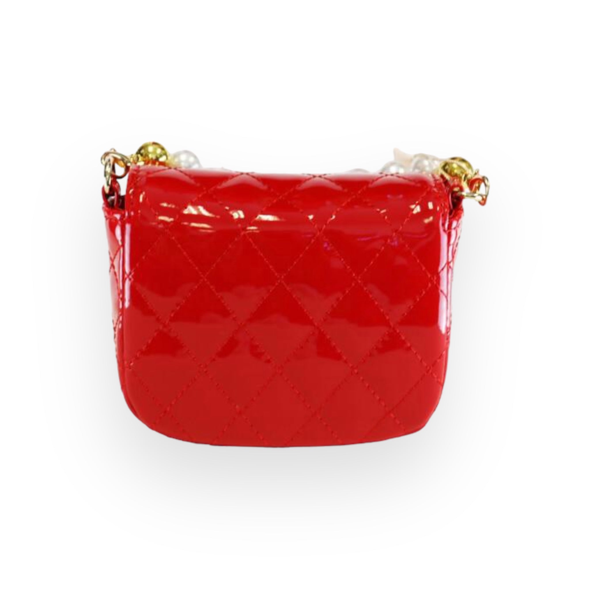 Embellished Patent Quilted Purse - Red - doe a dear