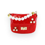Embellished Patent Quilted Purse - Red